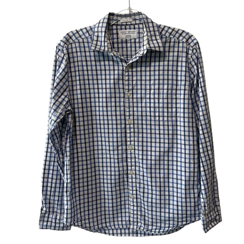 Lucky Brand Long Sleeve Checkered Button Up Men's Shirt Black Blue White Size M